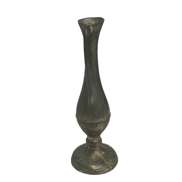 Vintage Silver Plated Tarnished Patina Scrollwork Bud Vase Mini Pitcher w Handle - Picture 2 of 5